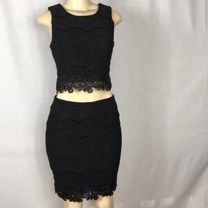 BCX 2-Piece Black Lace Skirt Set Size 5 New Without Tags
